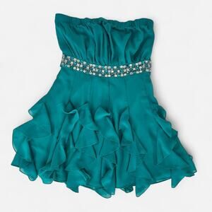 Teal strapless mini dress with